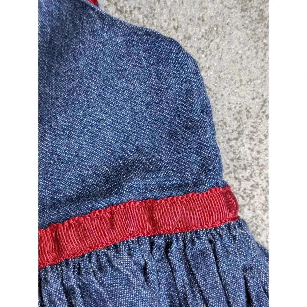 Y2K Baby Gap Girl 4 Years Denim Jumper Dress Red Satin Lining Matching Bloomers